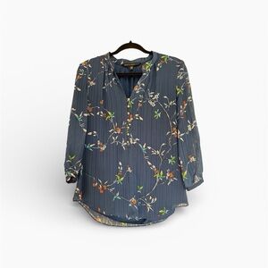 White House Black Market Navy Xian Vines Print Moody Floral Blouse Sz 6